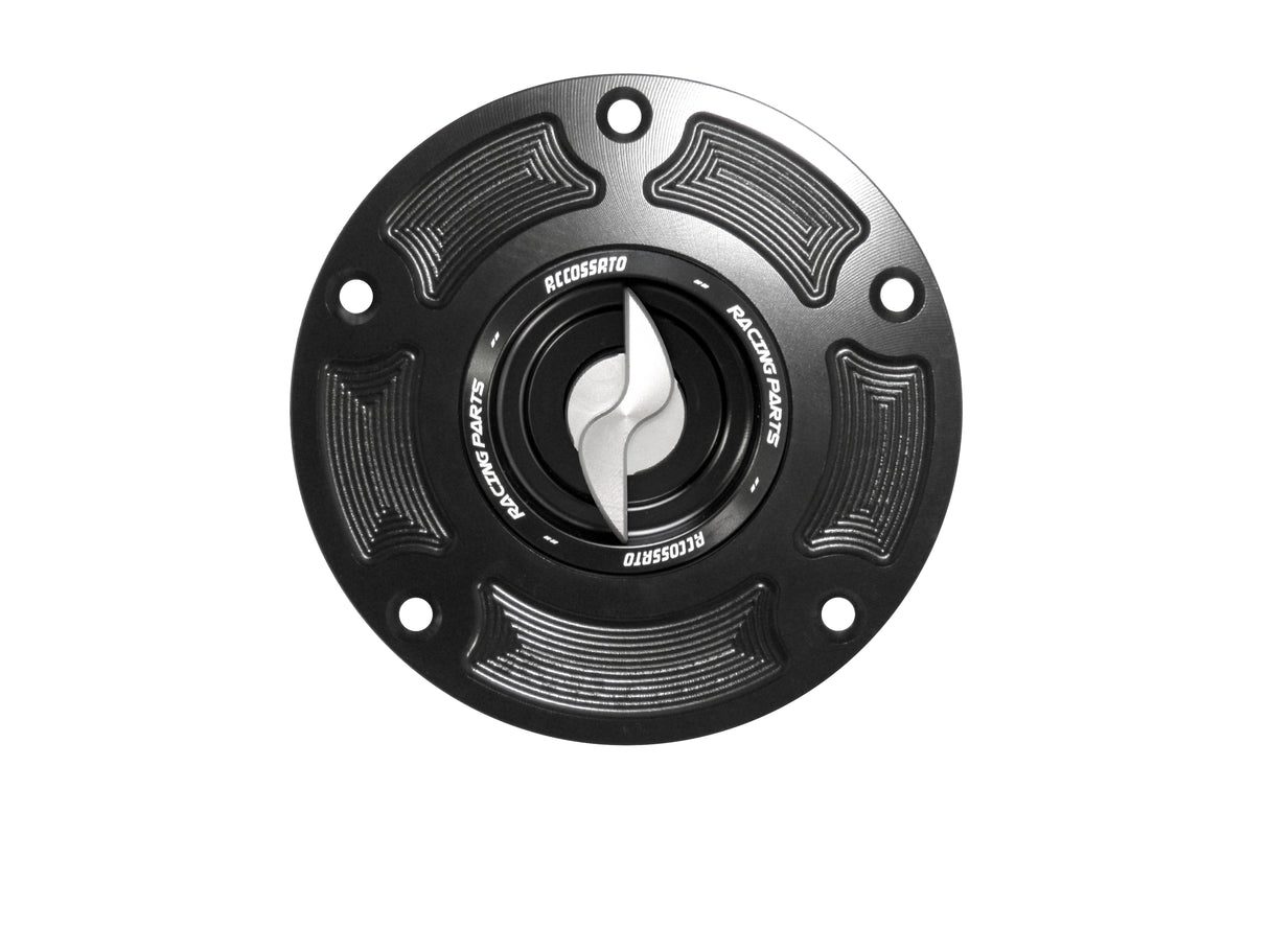 Tappo serbatoio per moto Ducati con sgancio rapido ricavato dal pieno in alluminio, marca Accossato codice FC105