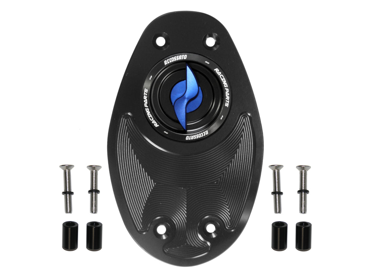 Tappo serbatoio per moto Ducati con sgancio rapido ricavato dal pieno in alluminio, marca Accossato codice FC106