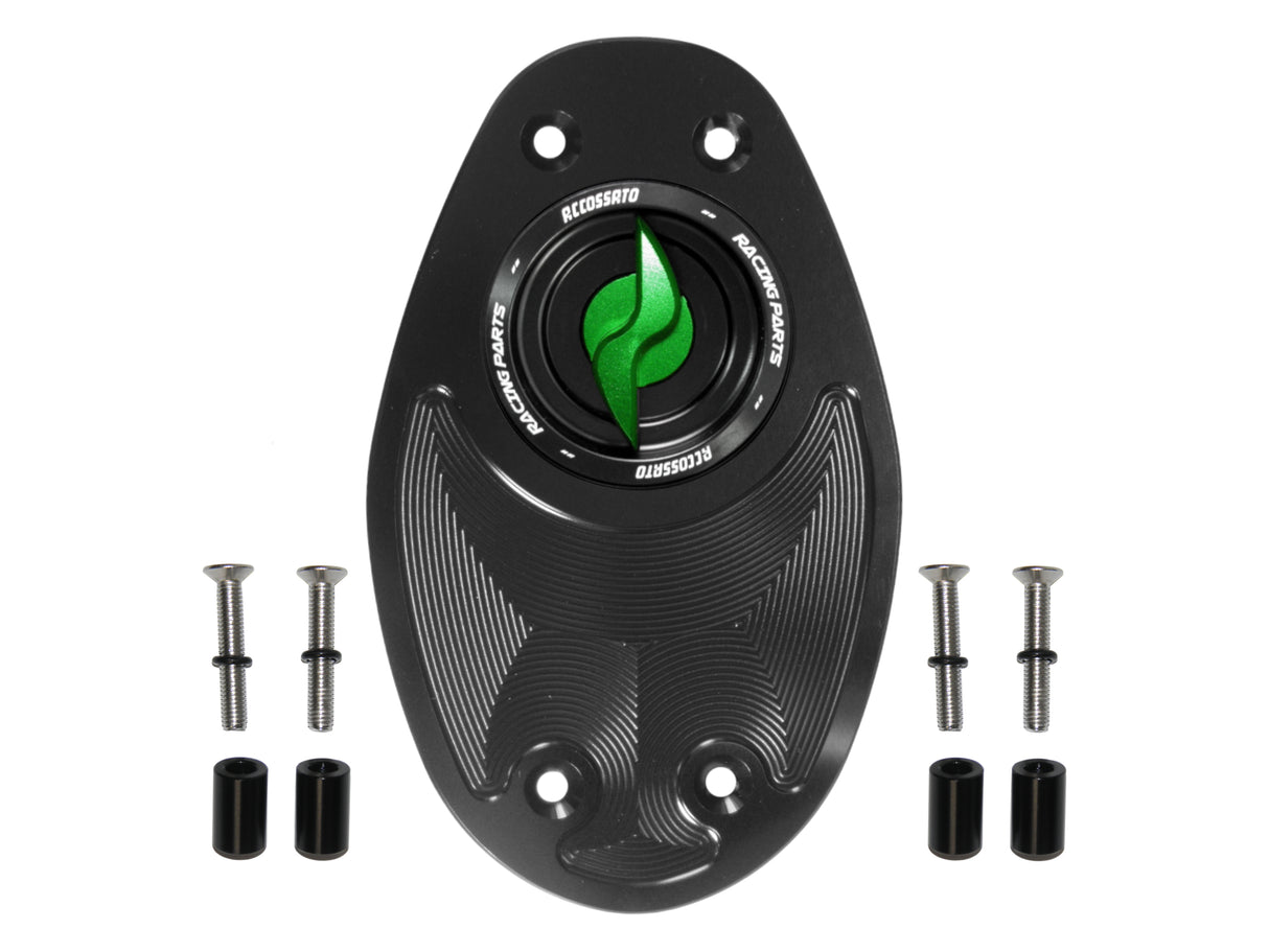 Tappo serbatoio per moto Ducati con sgancio rapido ricavato dal pieno in alluminio, marca Accossato codice FC106