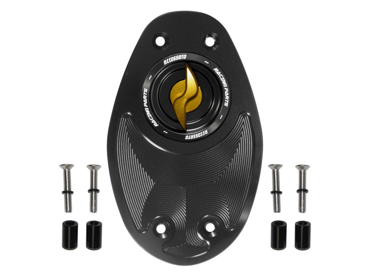 Tappo serbatoio per moto Ducati con sgancio rapido ricavato dal pieno in alluminio, marca Accossato codice FC106