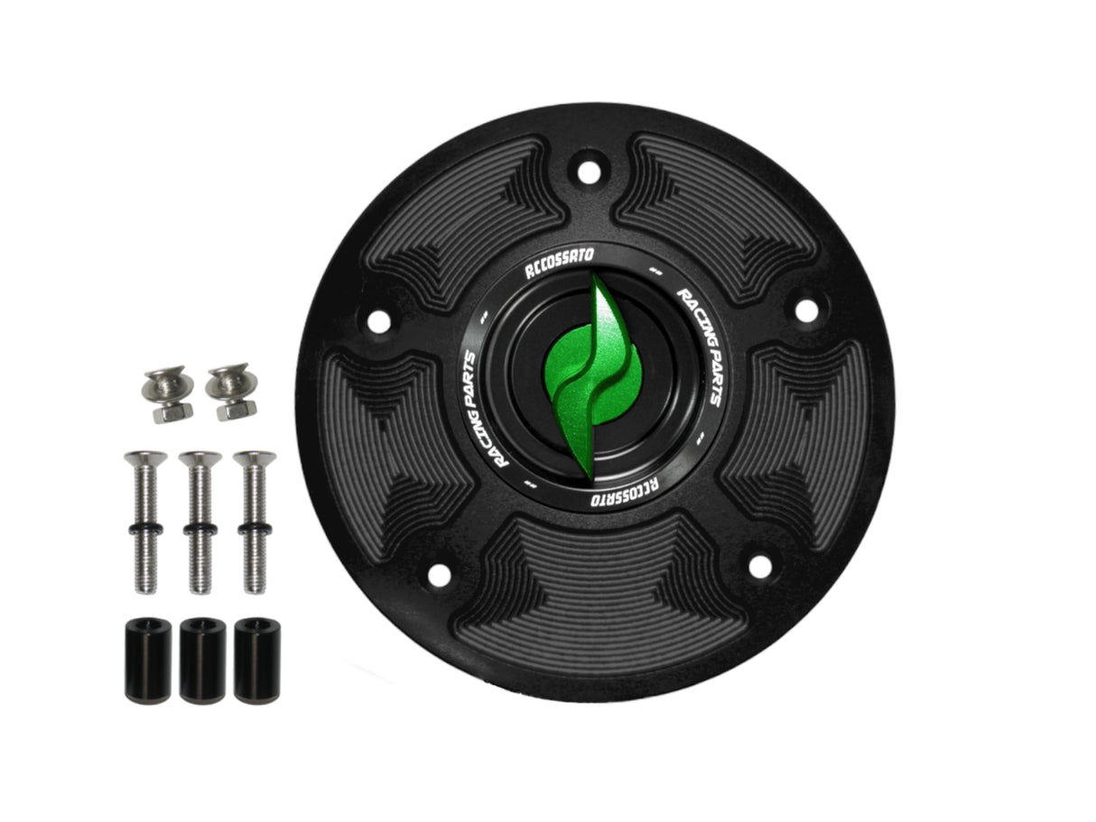 Tappo serbatoio per moto Honda con sgancio rapido ricavato dal pieno in alluminio, marca Accossato codice FC110