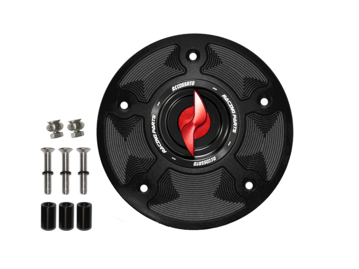 Tappo serbatoio per moto Honda con sgancio rapido ricavato dal pieno in alluminio, marca Accossato codice FC110