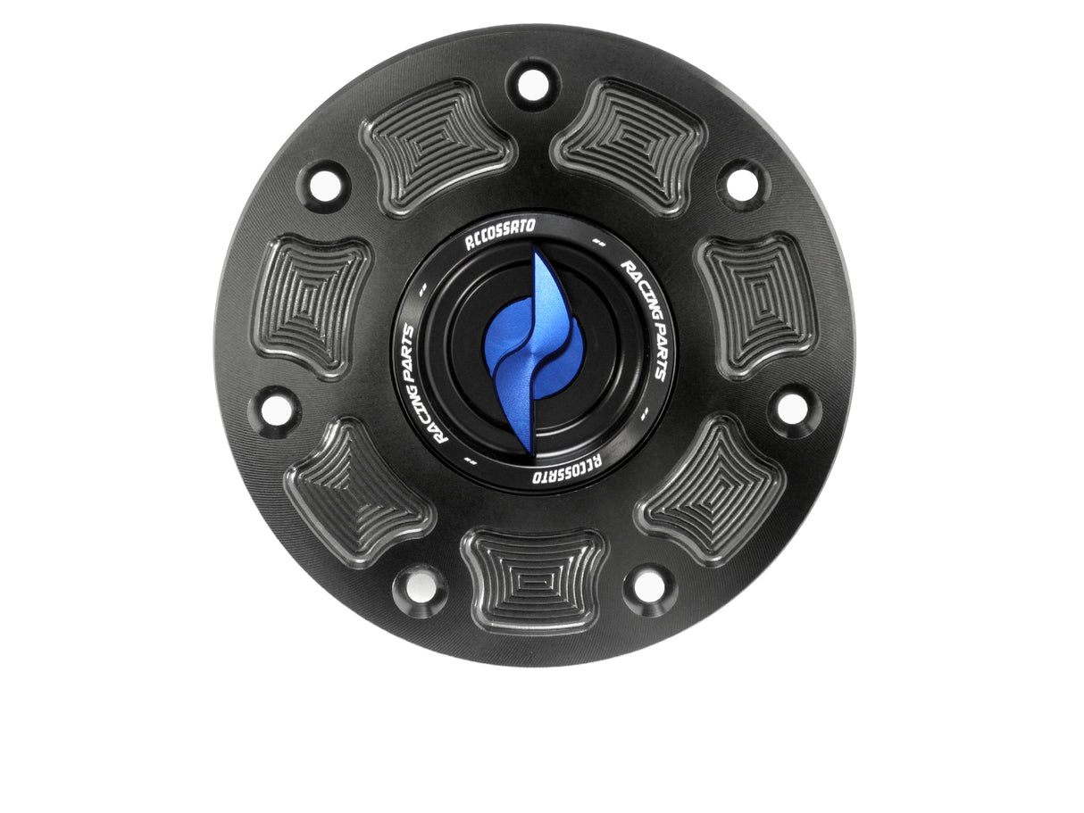 Tappo serbatoio per moto Kawasaki con sgancio rapido ricavato dal pieno in alluminio, marca Accossato codice FC111