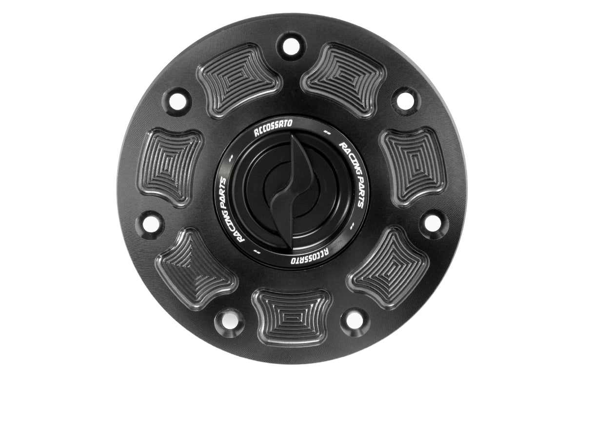 Tappo serbatoio per moto Kawasaki con sgancio rapido ricavato dal pieno in alluminio, marca Accossato codice FC111