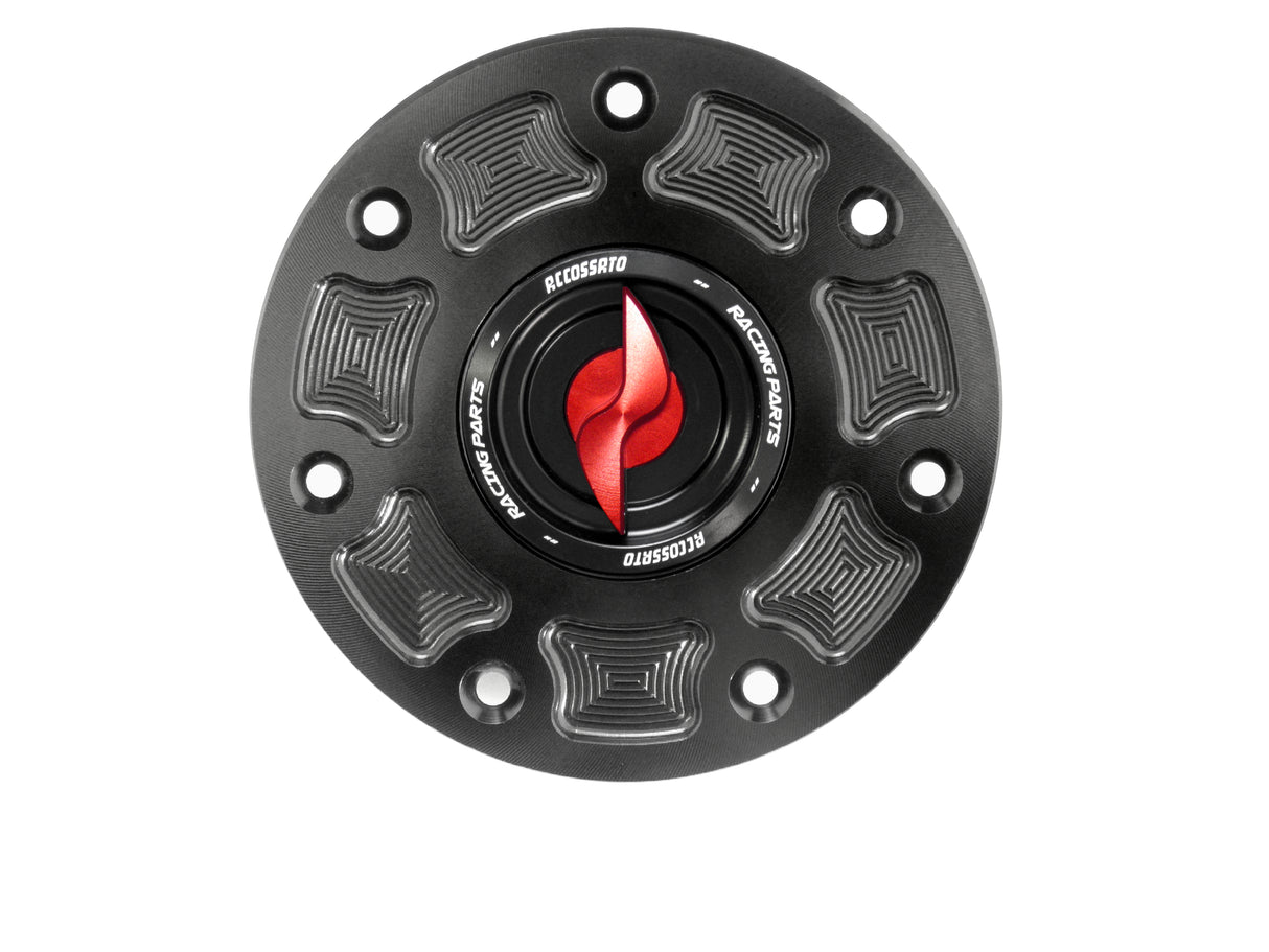 Tappo serbatoio per moto Kawasaki con sgancio rapido ricavato dal pieno in alluminio, marca Accossato codice FC111