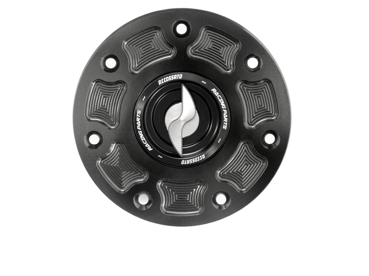 Tappo serbatoio per moto Kawasaki con sgancio rapido ricavato dal pieno in alluminio, marca Accossato codice FC111