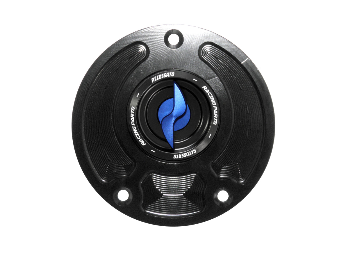 Tappo serbatoio per moto Kawasaki con sgancio rapido ricavato dal pieno in alluminio, marca Accossato codice FC113