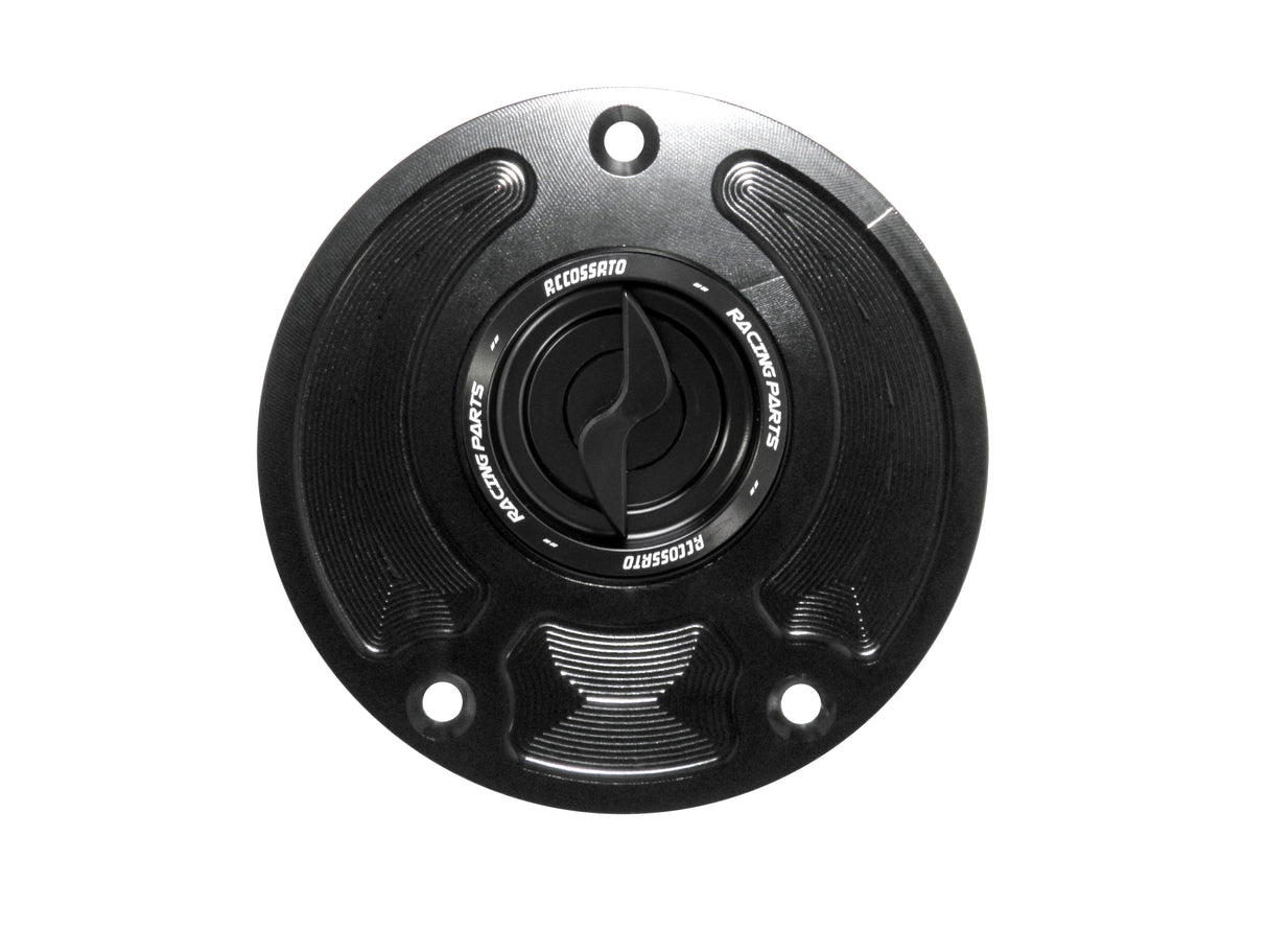Tappo serbatoio per moto Kawasaki con sgancio rapido ricavato dal pieno in alluminio, marca Accossato codice FC113
