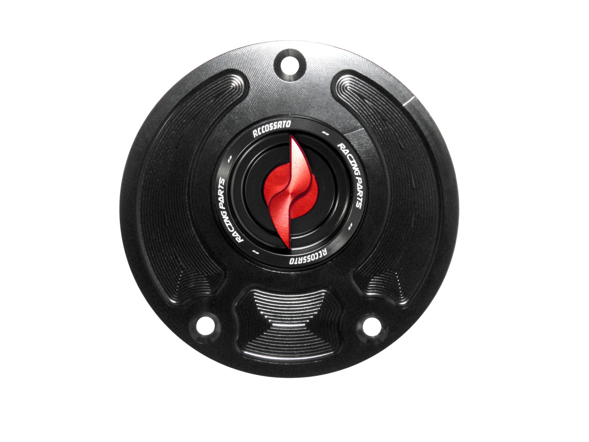 Tappo serbatoio per moto Kawasaki con sgancio rapido ricavato dal pieno in alluminio, marca Accossato codice FC113