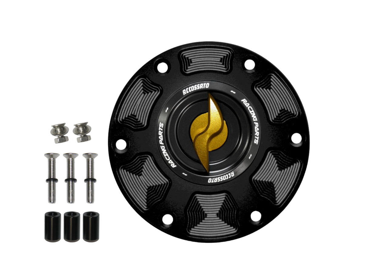 Tappo serbatoio per moto KTM con sgancio rapido ricavato dal pieno in alluminio, marca Accossato codice FC114