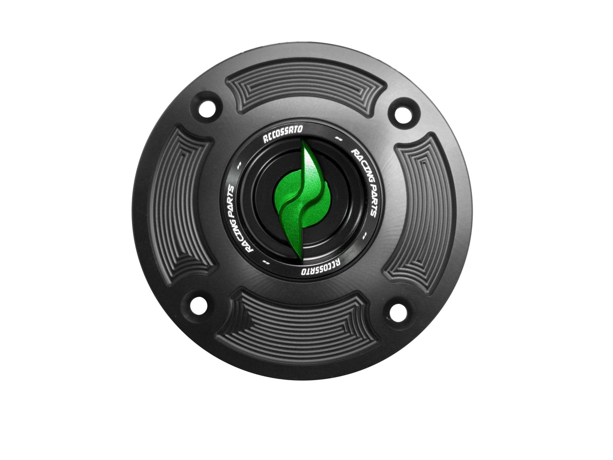 Tappo serbatoio per moto Suzuki con sgancio rapido ricavato dal pieno in alluminio, marca Accossato codice FC121