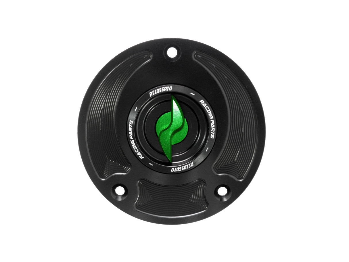 Tappo serbatoio per moto Suzuki con sgancio rapido ricavato dal pieno in alluminio, marca Accossato codice FC122