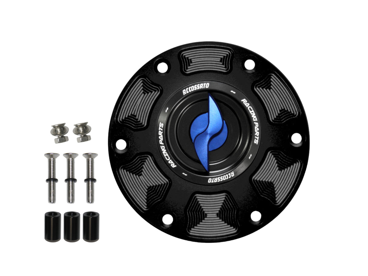 Tappo serbatoio per moto Triumph con sgancio rapido ricavato dal pieno in alluminio, marca Accossato codice FC123