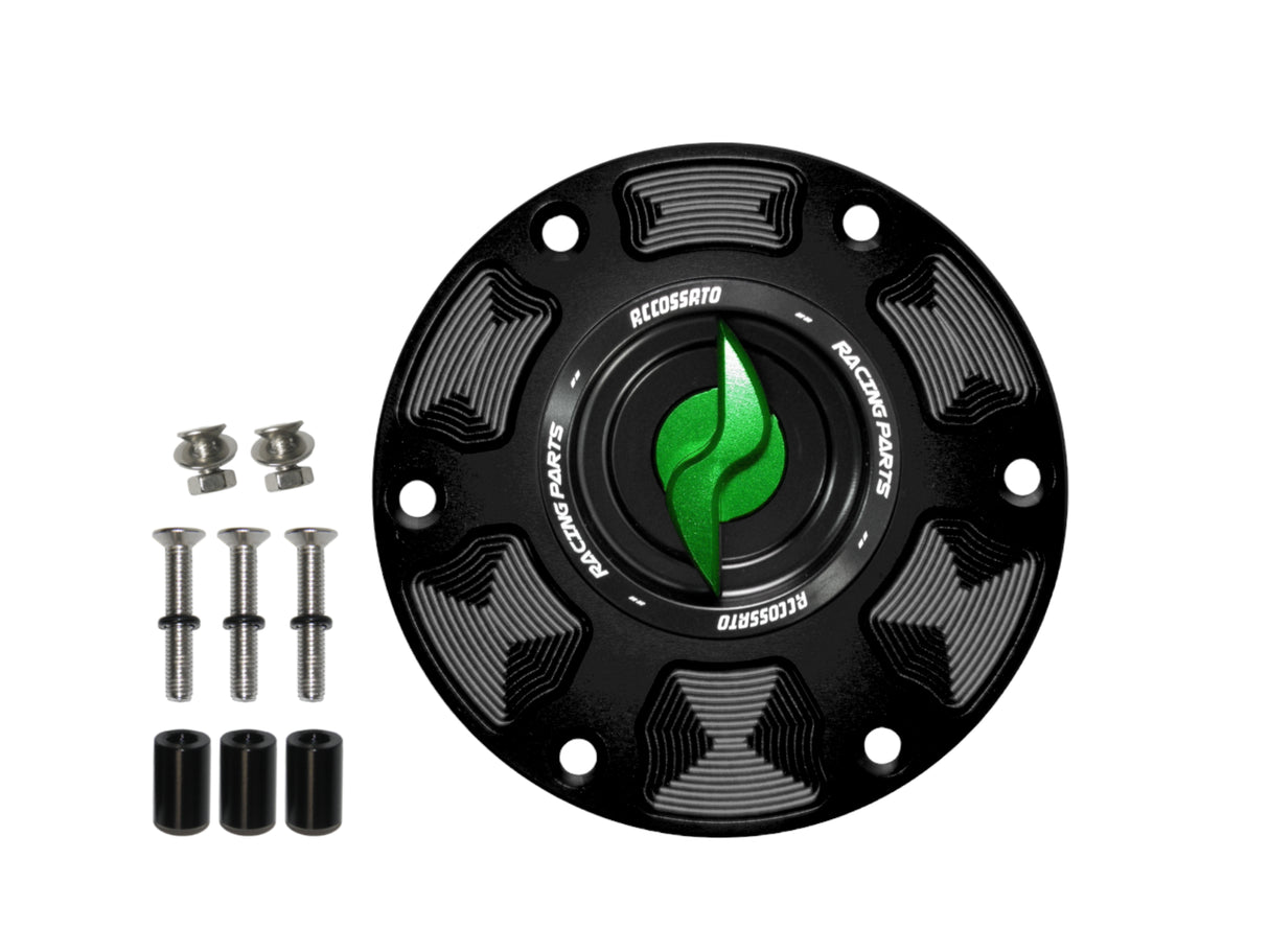 Tappo serbatoio per moto Triumph con sgancio rapido ricavato dal pieno in alluminio, marca Accossato codice FC123