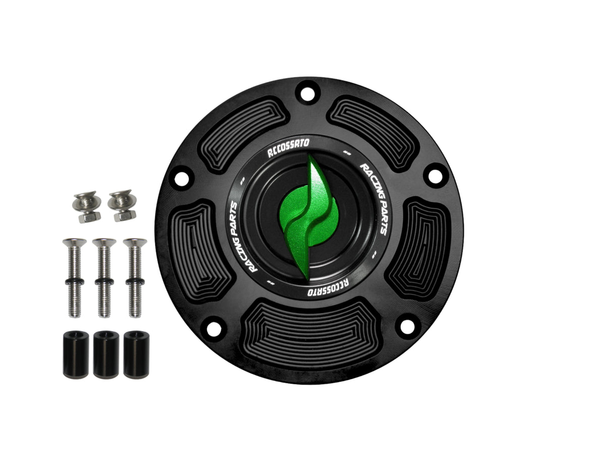 Tappo serbatoio per moto Honda con sgancio rapido ricavato dal pieno in alluminio, marca Accossato codice FC125