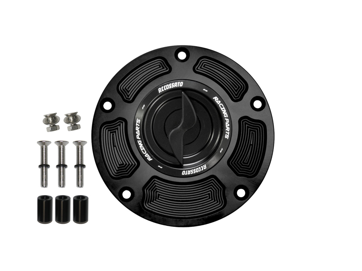 Tappo serbatoio per moto Honda con sgancio rapido ricavato dal pieno in alluminio, marca Accossato codice FC125