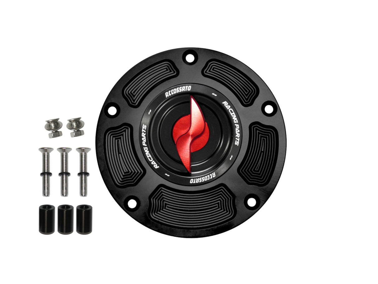 Tappo serbatoio per moto Honda con sgancio rapido ricavato dal pieno in alluminio, marca Accossato codice FC125