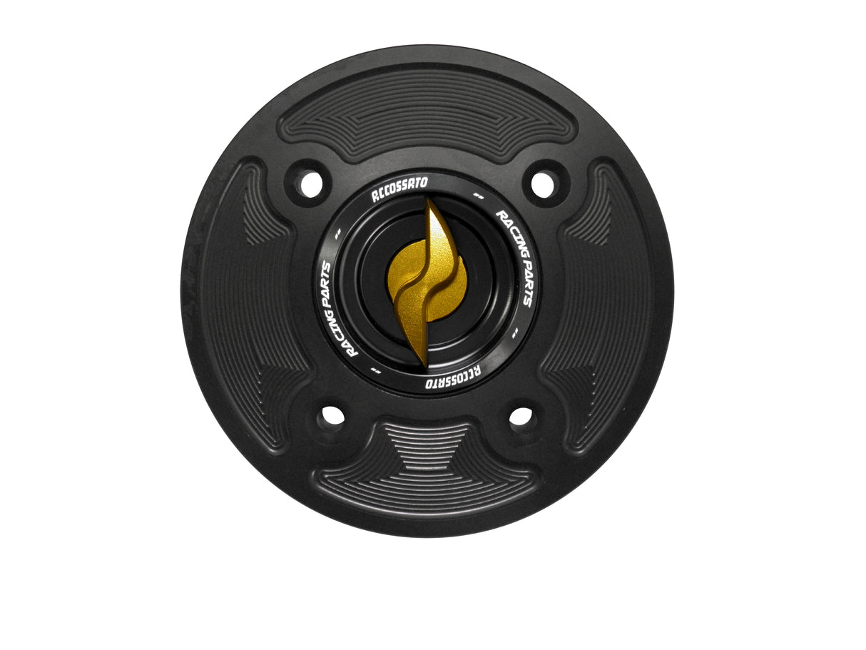 Tappo serbatoio per moto Kawasaki con sgancio rapido ricavato dal pieno in alluminio, marca Accossato codice FC126