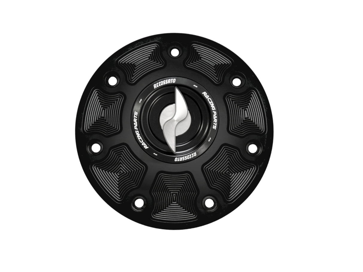 Tappo serbatoio per moto KTM con sgancio rapido ricavato dal pieno in alluminio, marca Accossato codice FC127