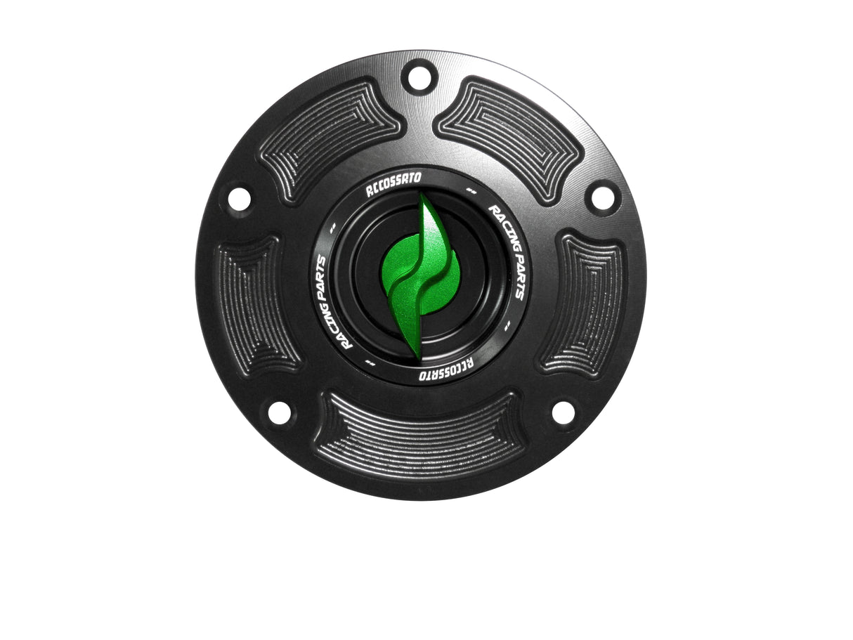 Tappo serbatoio per moto Ducati con sgancio rapido ricavato dal pieno in alluminio, marca Accossato codice FC135