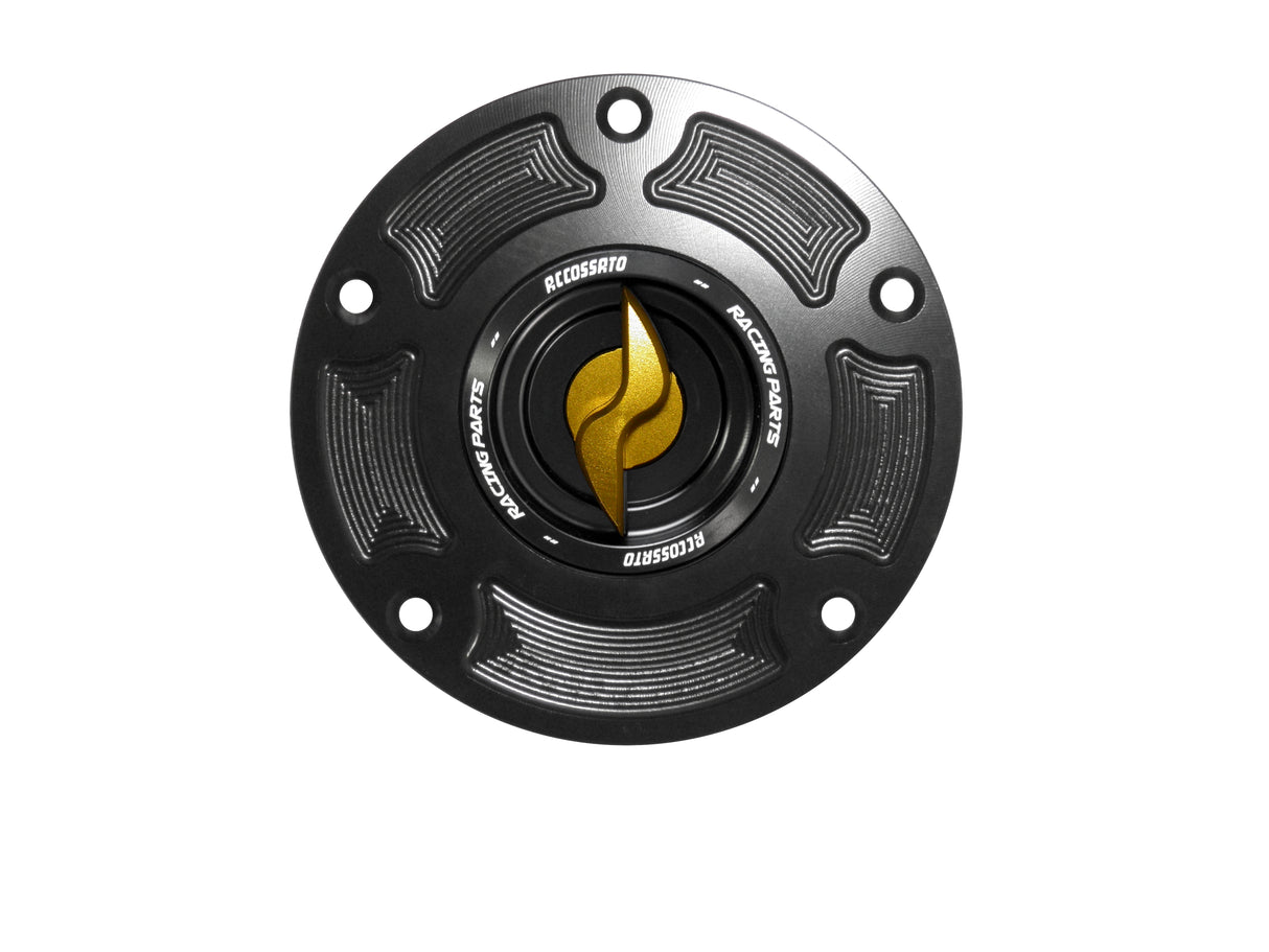 Tappo serbatoio per moto Ducati con sgancio rapido ricavato dal pieno in alluminio, marca Accossato codice FC135