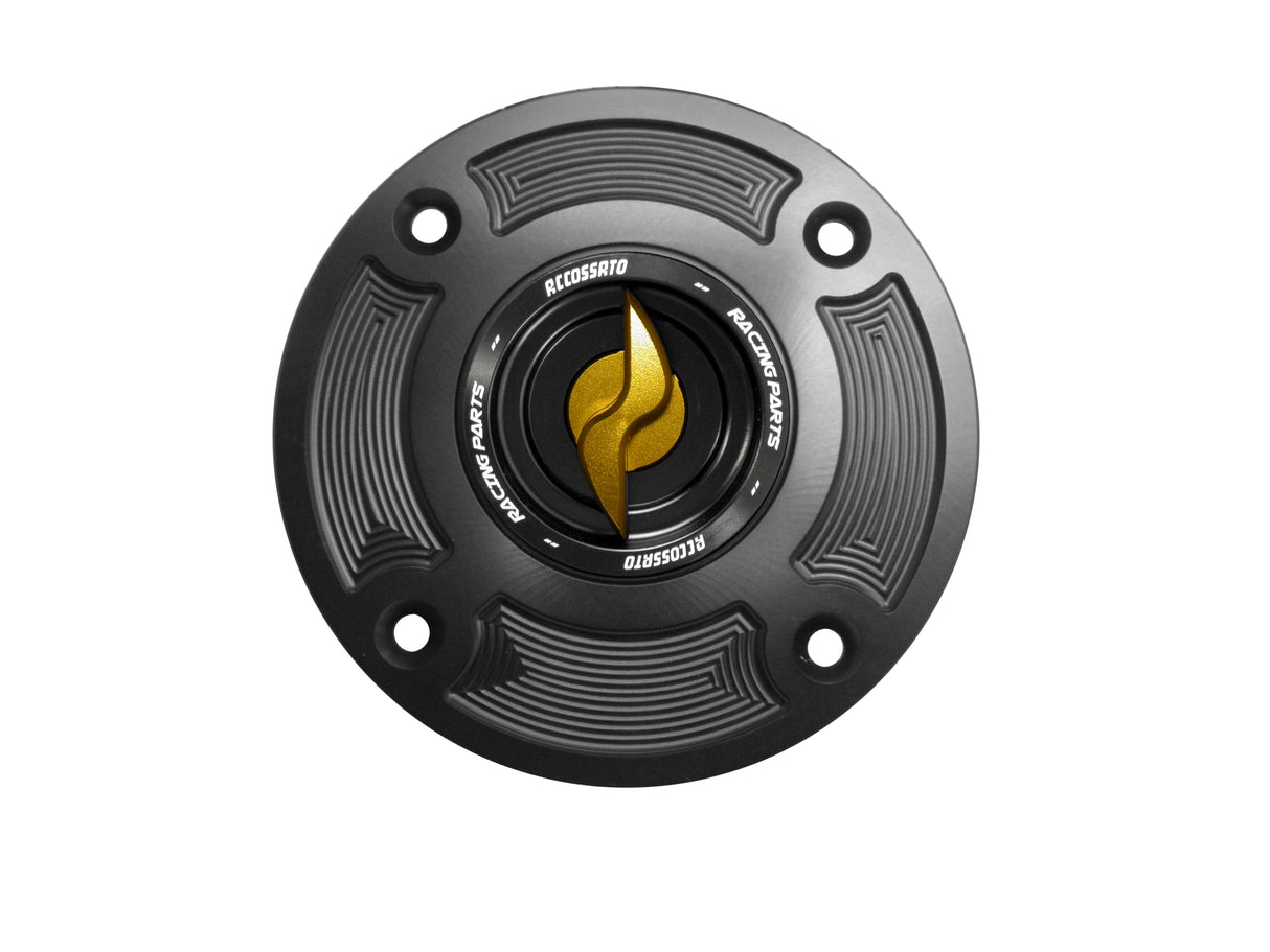 Tappo serbatoio per moto Suzuki con sgancio rapido ricavato dal pieno in alluminio, marca Accossato codice FC141