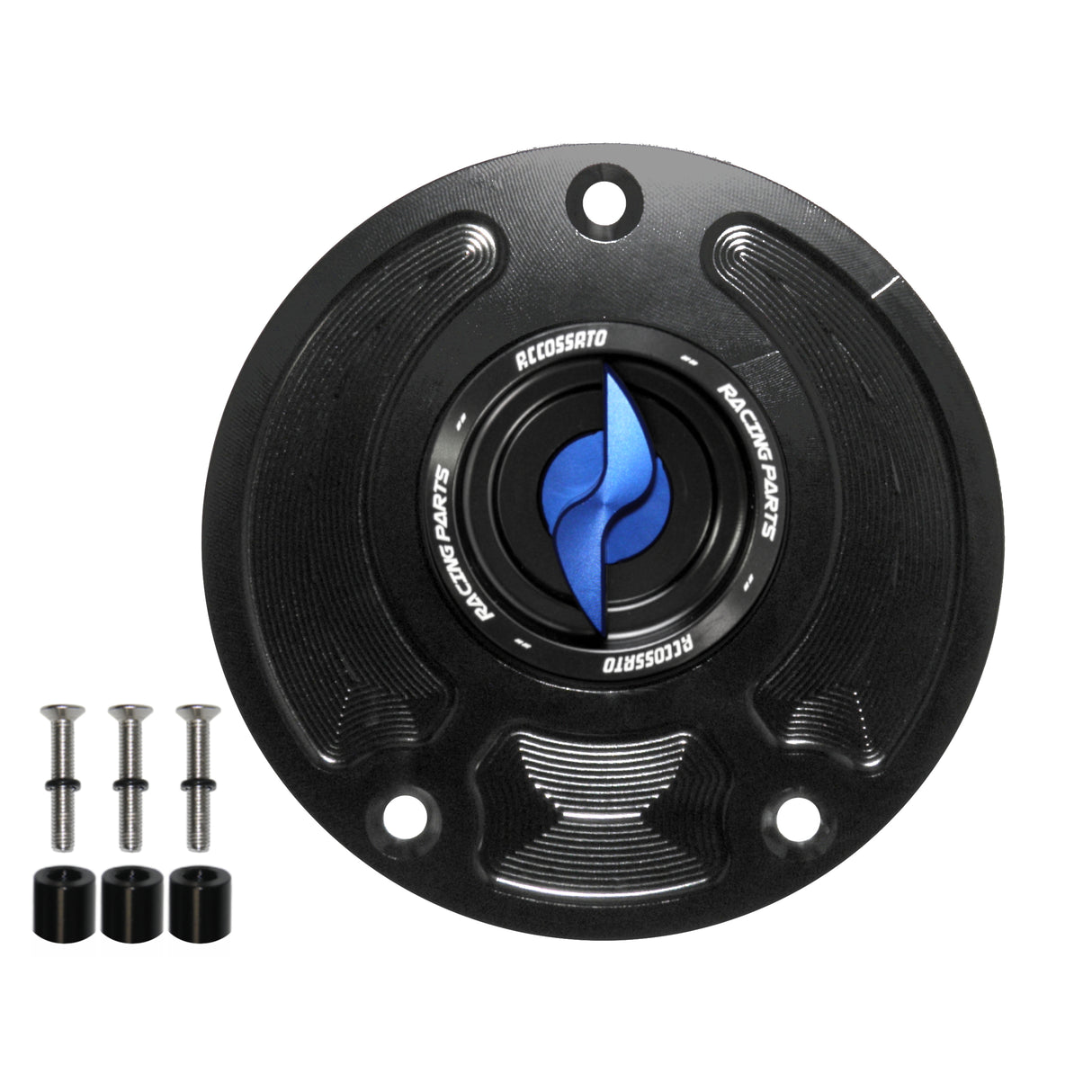 Tappo serbatoio per moto Kawasaki con sgancio rapido ricavato dal pieno in alluminio, marca Accossato codice FC143