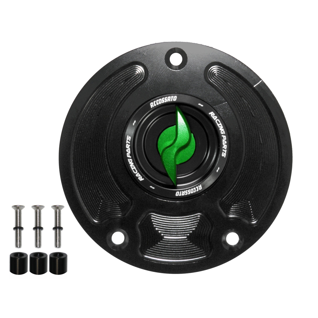 Tappo serbatoio per moto Kawasaki con sgancio rapido ricavato dal pieno in alluminio, marca Accossato codice FC143