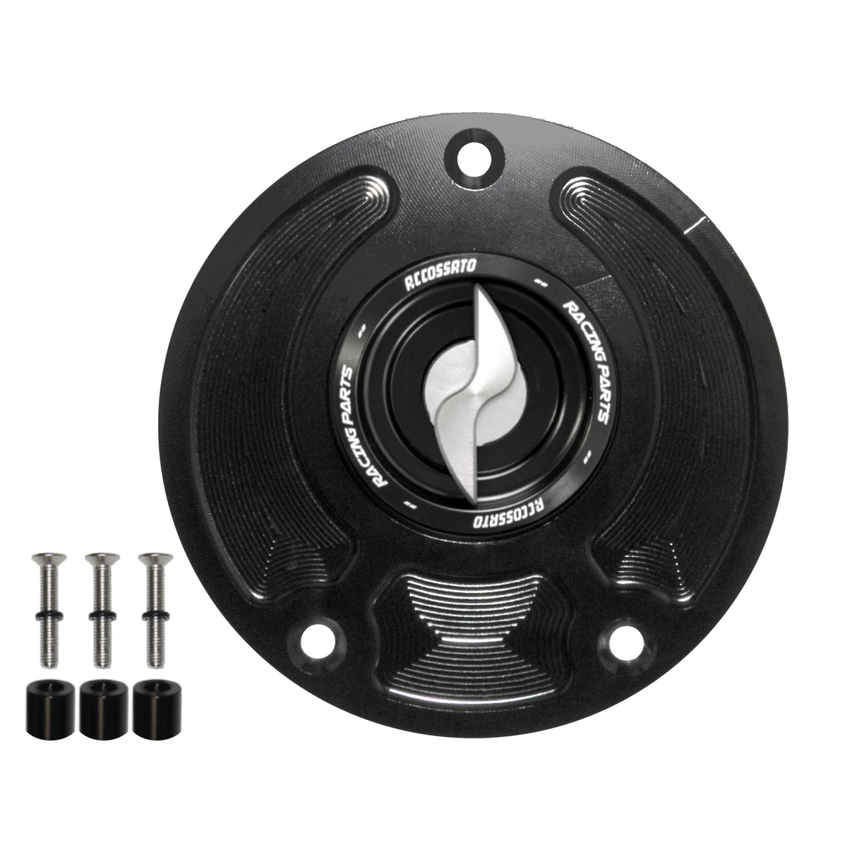 Tappo serbatoio per moto Kawasaki con sgancio rapido ricavato dal pieno in alluminio, marca Accossato codice FC143