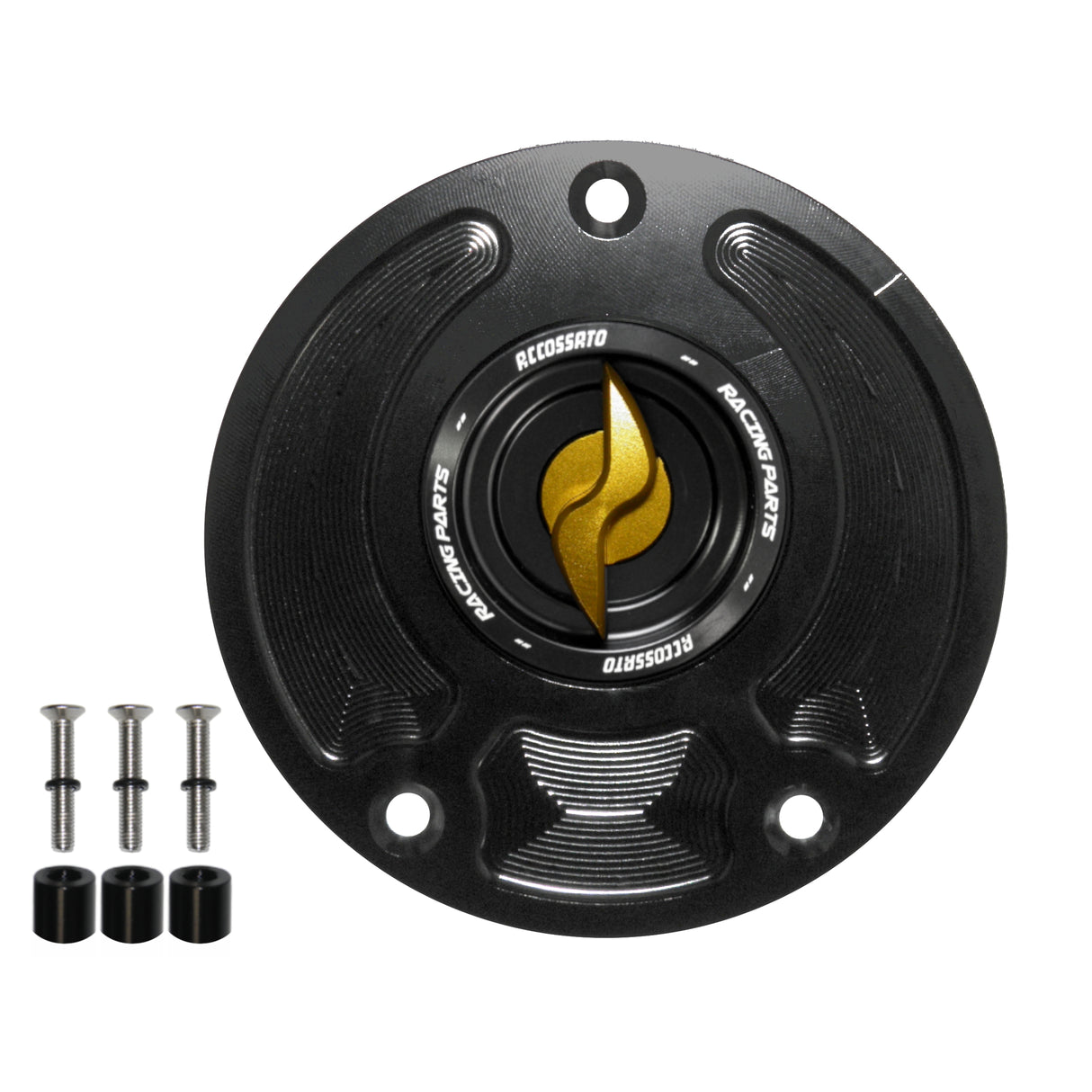 Tappo serbatoio per moto Kawasaki con sgancio rapido ricavato dal pieno in alluminio, marca Accossato codice FC143