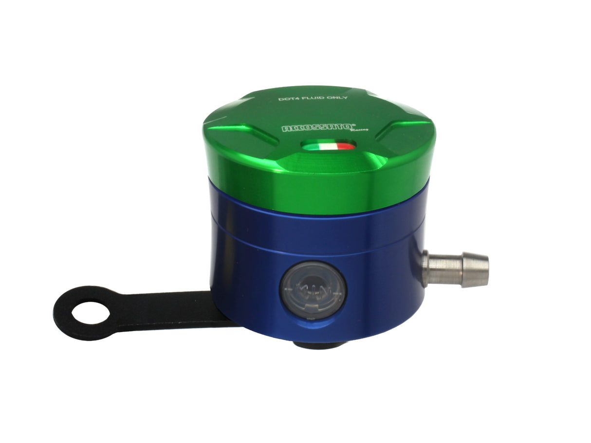 Serbatoio Olio Freno In Alluminio Ricavato CNC Accossato, 25 cm3 Con Uscita Olio Orizzontale, Fornito Con Staffa Dritta