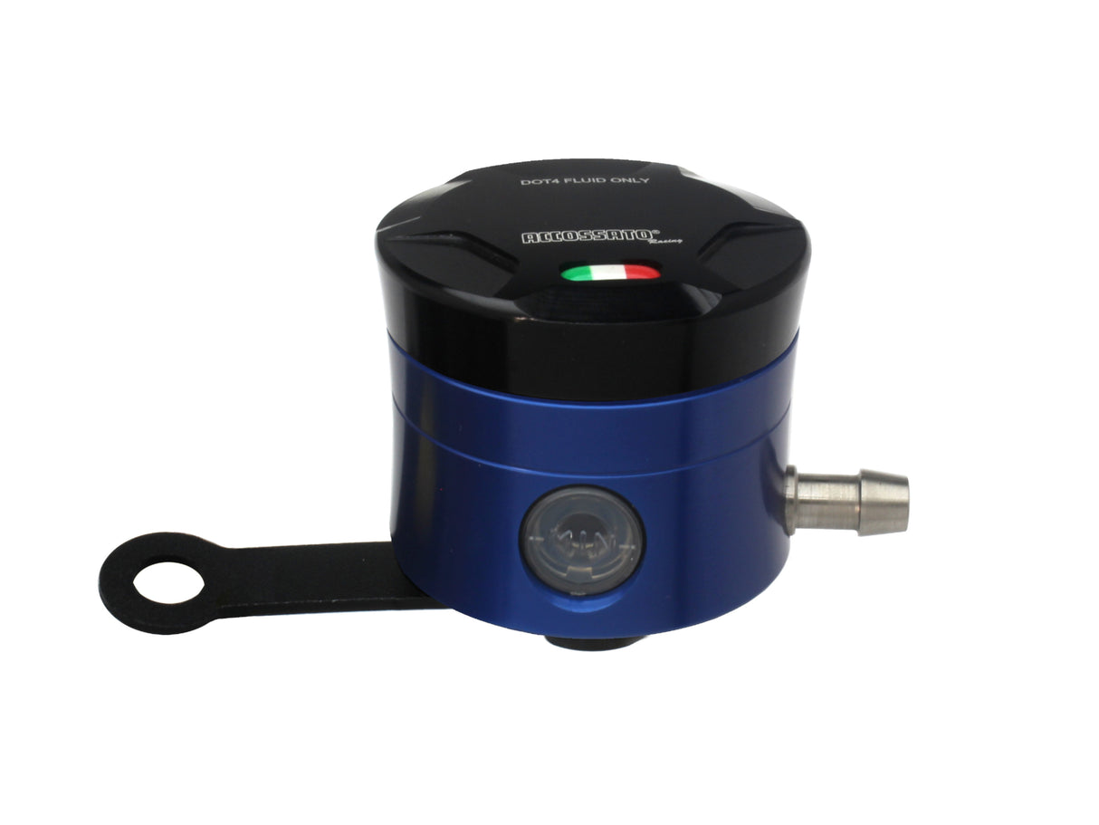 Serbatoio Olio Freno In Alluminio Ricavato CNC Accossato, 25 cm3 Con Uscita Olio Orizzontale, Fornito Con Staffa Dritta