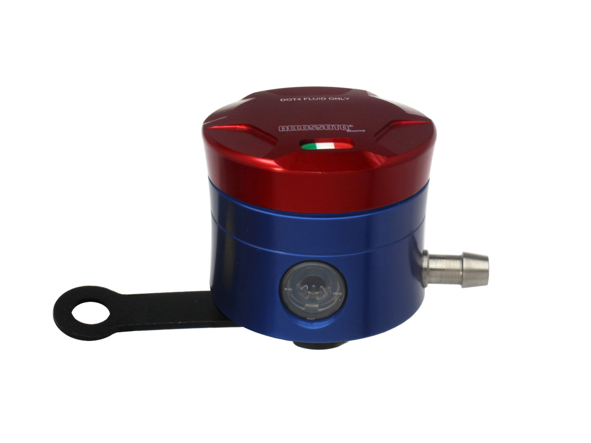 Serbatoio Olio Freno In Alluminio Ricavato CNC Accossato, 25 cm3 Con Uscita Olio Orizzontale, Fornito Con Staffa Dritta