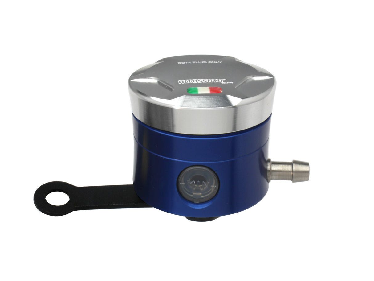 Serbatoio Olio Freno In Alluminio Ricavato CNC Accossato, 25 cm3 Con Uscita Olio Orizzontale, Fornito Con Staffa Dritta