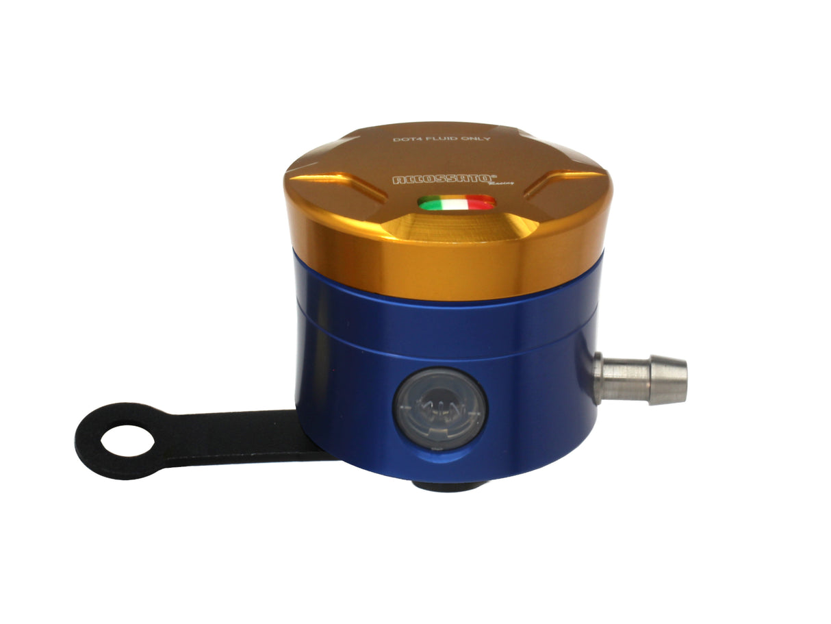 Serbatoio Olio Freno In Alluminio Ricavato CNC Accossato, 25 cm3 Con Uscita Olio Orizzontale, Fornito Con Staffa Dritta