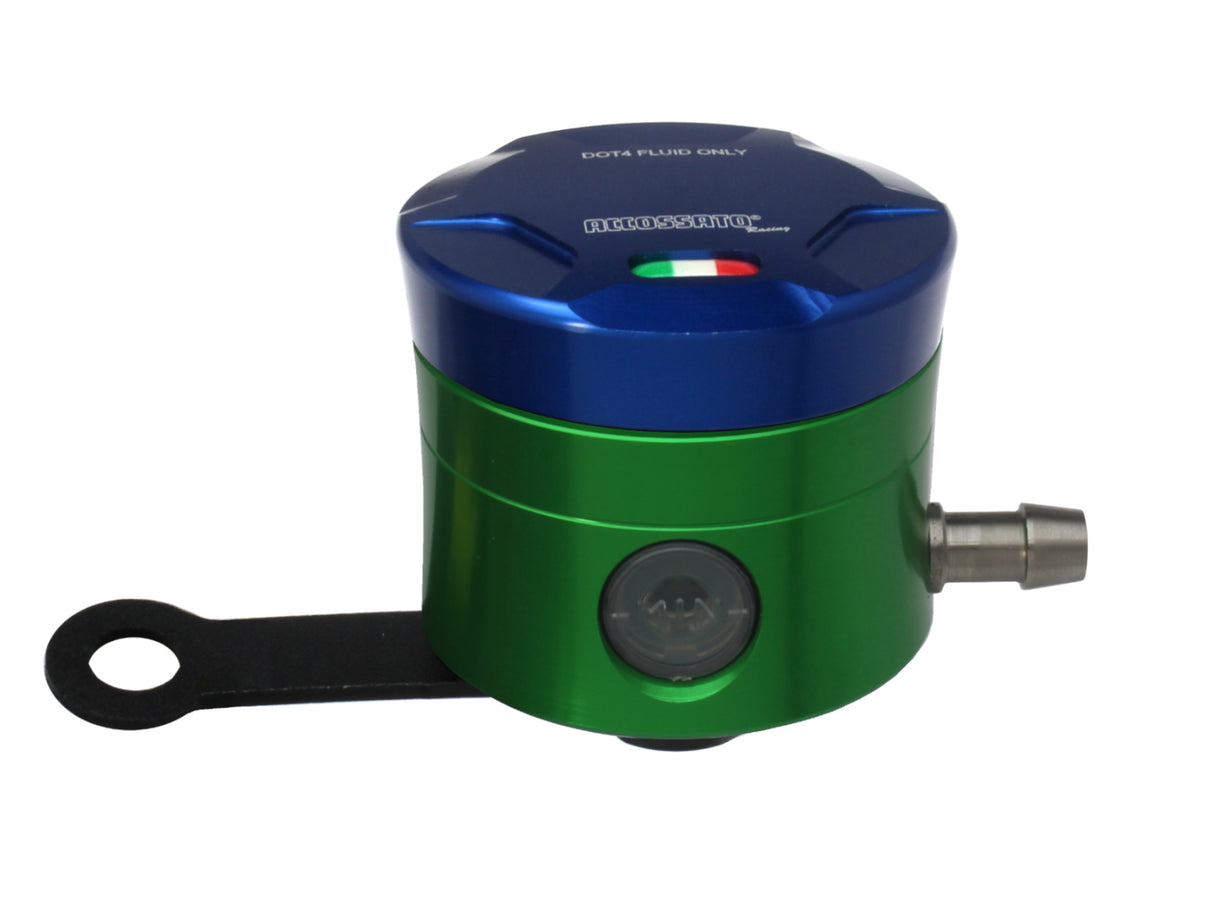 Serbatoio Olio Freno In Alluminio Ricavato CNC Accossato, 25 cm3 Con Uscita Olio Orizzontale, Fornito Con Staffa Dritta