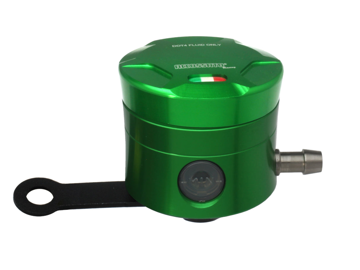 Serbatoio Olio Freno In Alluminio Ricavato CNC Accossato, 25 cm3 Con Uscita Olio Orizzontale, Fornito Con Staffa Dritta