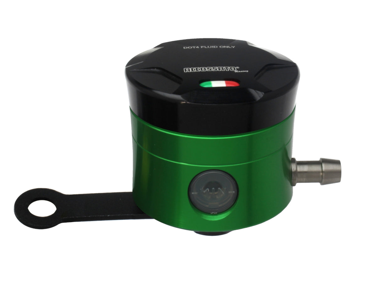 Serbatoio Olio Freno In Alluminio Ricavato CNC Accossato, 25 cm3 Con Uscita Olio Orizzontale, Fornito Con Staffa Dritta