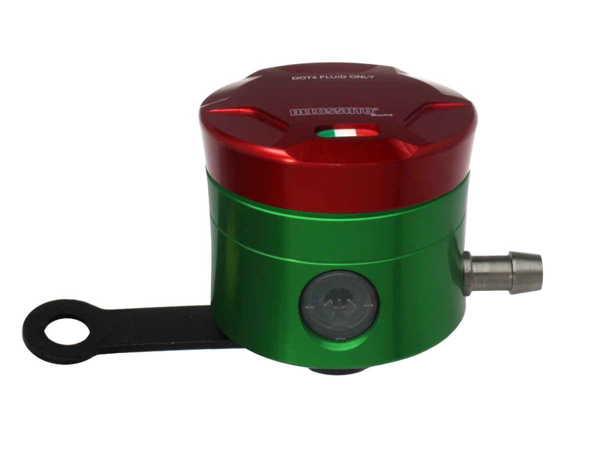 Serbatoio Olio Freno In Alluminio Ricavato CNC Accossato, 25 cm3 Con Uscita Olio Orizzontale, Fornito Con Staffa Dritta