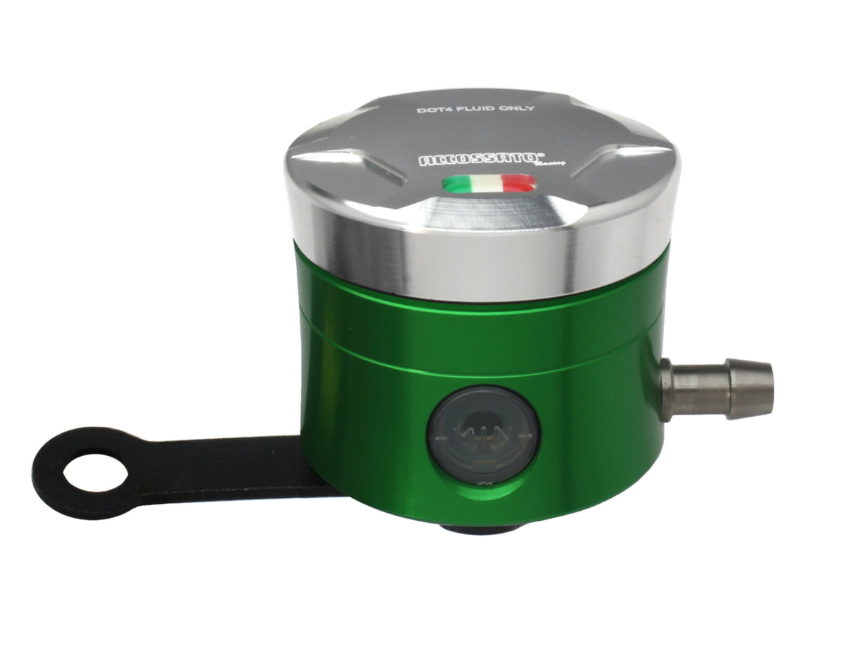 Serbatoio Olio Freno In Alluminio Ricavato CNC Accossato, 25 cm3 Con Uscita Olio Orizzontale, Fornito Con Staffa Dritta