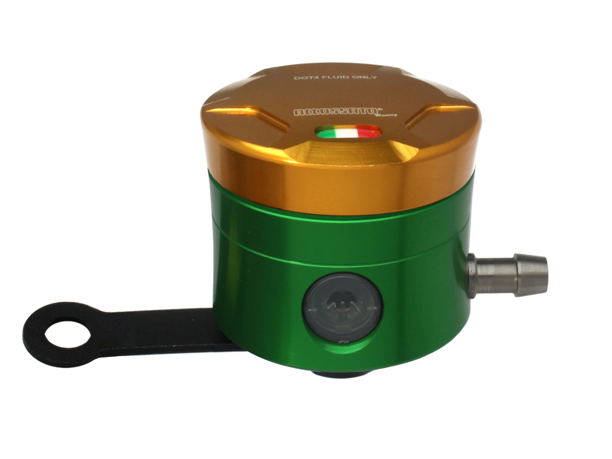 Serbatoio Olio Freno In Alluminio Ricavato CNC Accossato, 25 cm3 Con Uscita Olio Orizzontale, Fornito Con Staffa Dritta