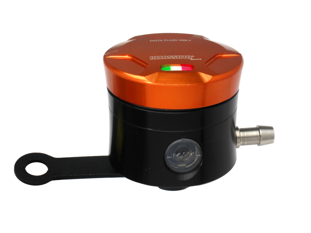 Serbatoio Olio Freno In Alluminio Ricavato CNC Accossato, 25 cm3 Con Uscita Olio Orizzontale, Fornito Con Staffa Dritta