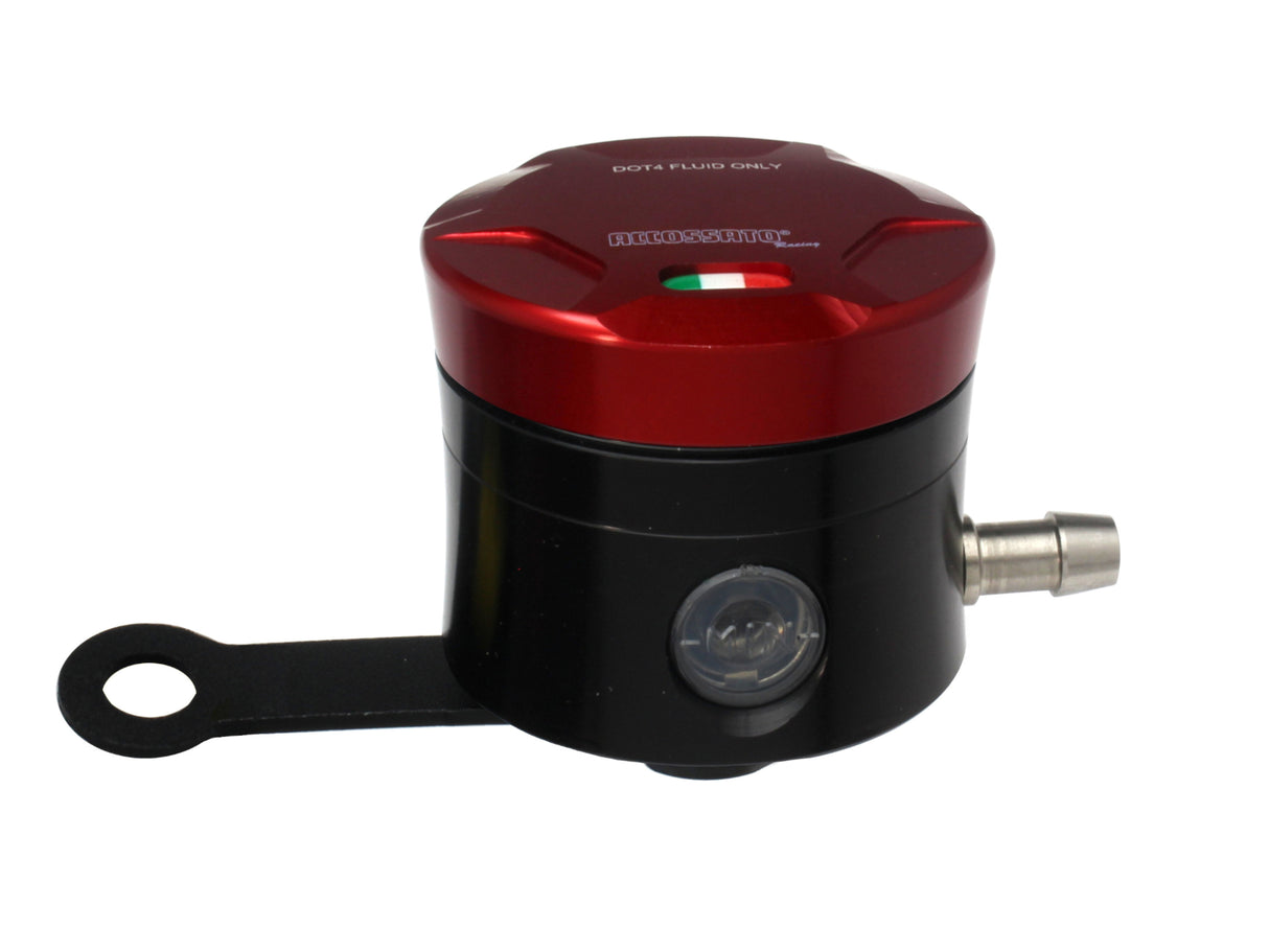 Serbatoio Olio Freno In Alluminio Ricavato CNC Accossato, 25 cm3 Con Uscita Olio Orizzontale, Fornito Con Staffa Dritta