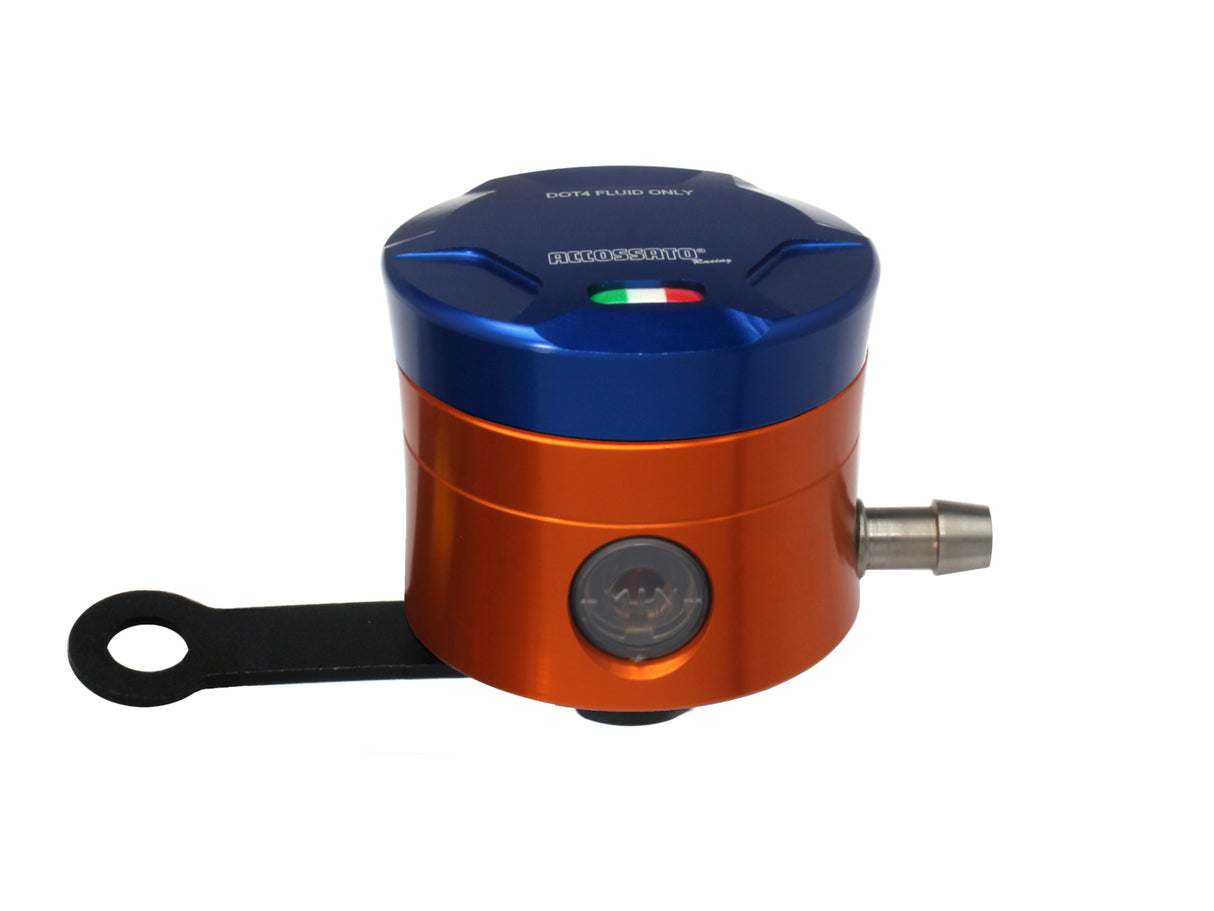 Serbatoio Olio Freno In Alluminio Ricavato CNC Accossato, 25 cm3 Con Uscita Olio Orizzontale, Fornito Con Staffa Dritta