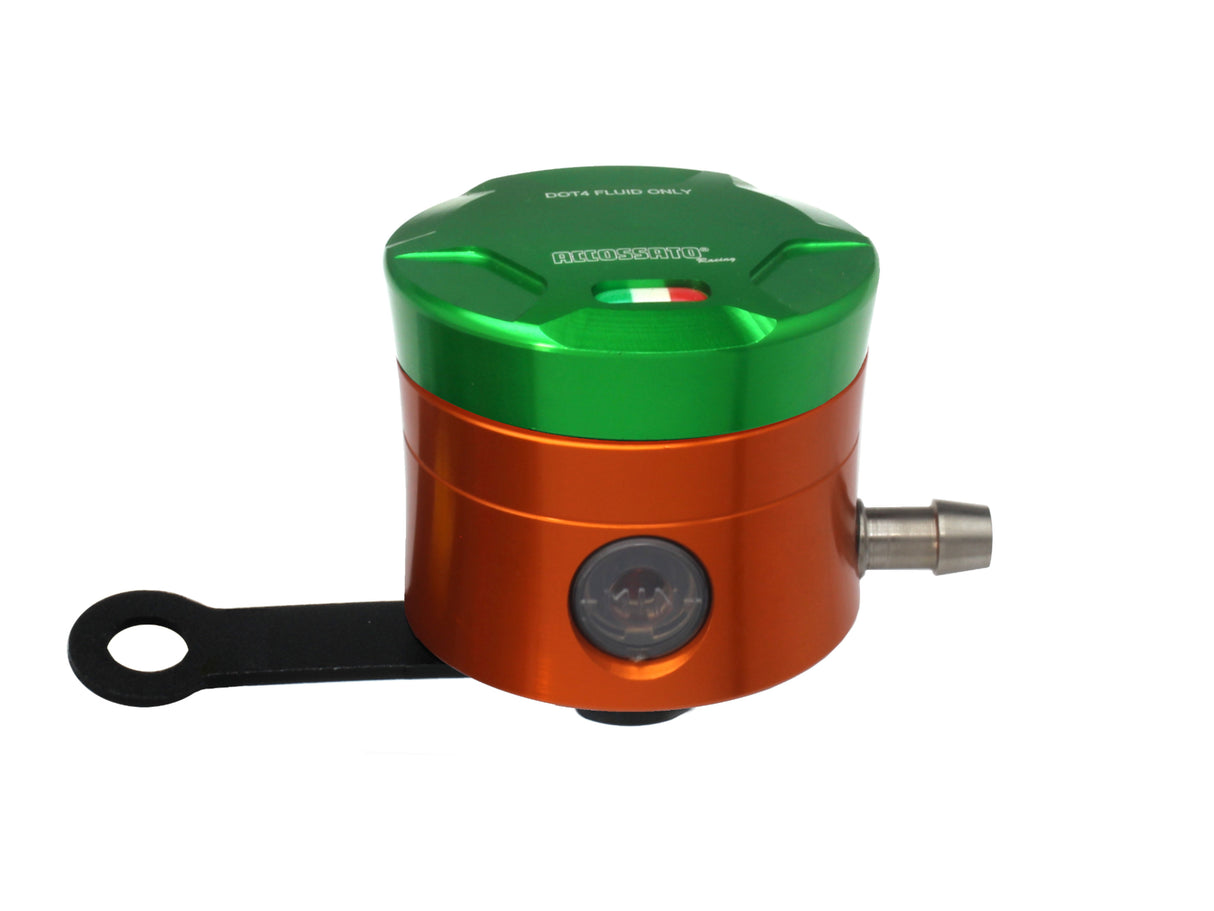 Serbatoio Olio Freno In Alluminio Ricavato CNC Accossato, 25 cm3 Con Uscita Olio Orizzontale, Fornito Con Staffa Dritta