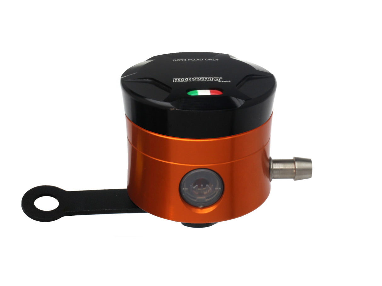 Serbatoio Olio Freno In Alluminio Ricavato CNC Accossato, 25 cm3 Con Uscita Olio Orizzontale, Fornito Con Staffa Dritta