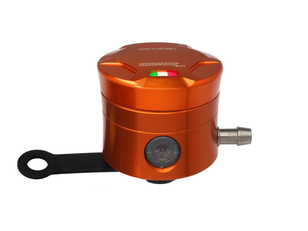 Serbatoio Olio Freno In Alluminio Ricavato CNC Accossato, 25 cm3 Con Uscita Olio Orizzontale, Fornito Con Staffa Dritta