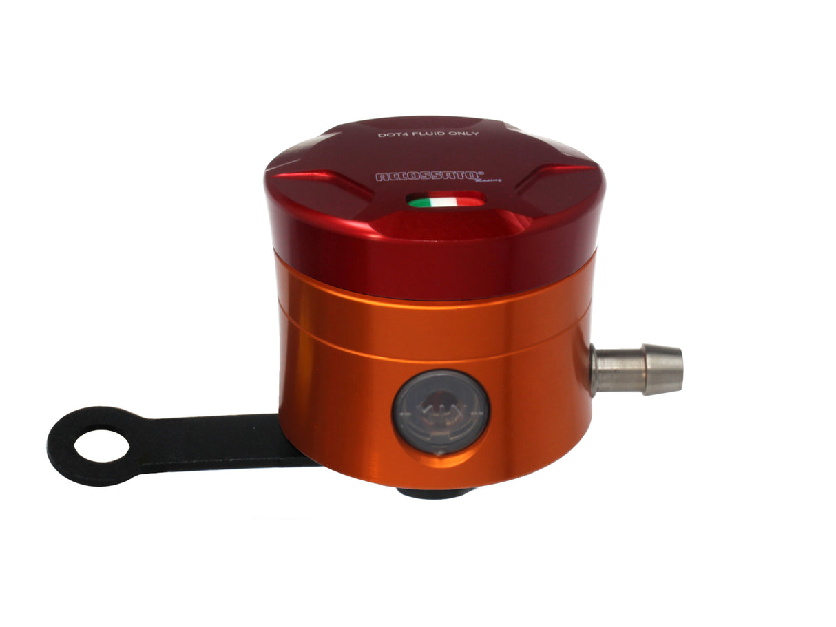 Serbatoio Olio Freno In Alluminio Ricavato CNC Accossato, 25 cm3 Con Uscita Olio Orizzontale, Fornito Con Staffa Dritta