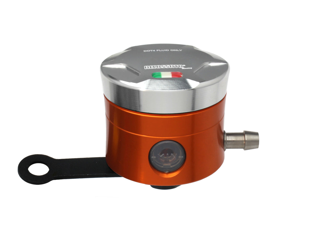 Serbatoio Olio Freno In Alluminio Ricavato CNC Accossato, 25 cm3 Con Uscita Olio Orizzontale, Fornito Con Staffa Dritta