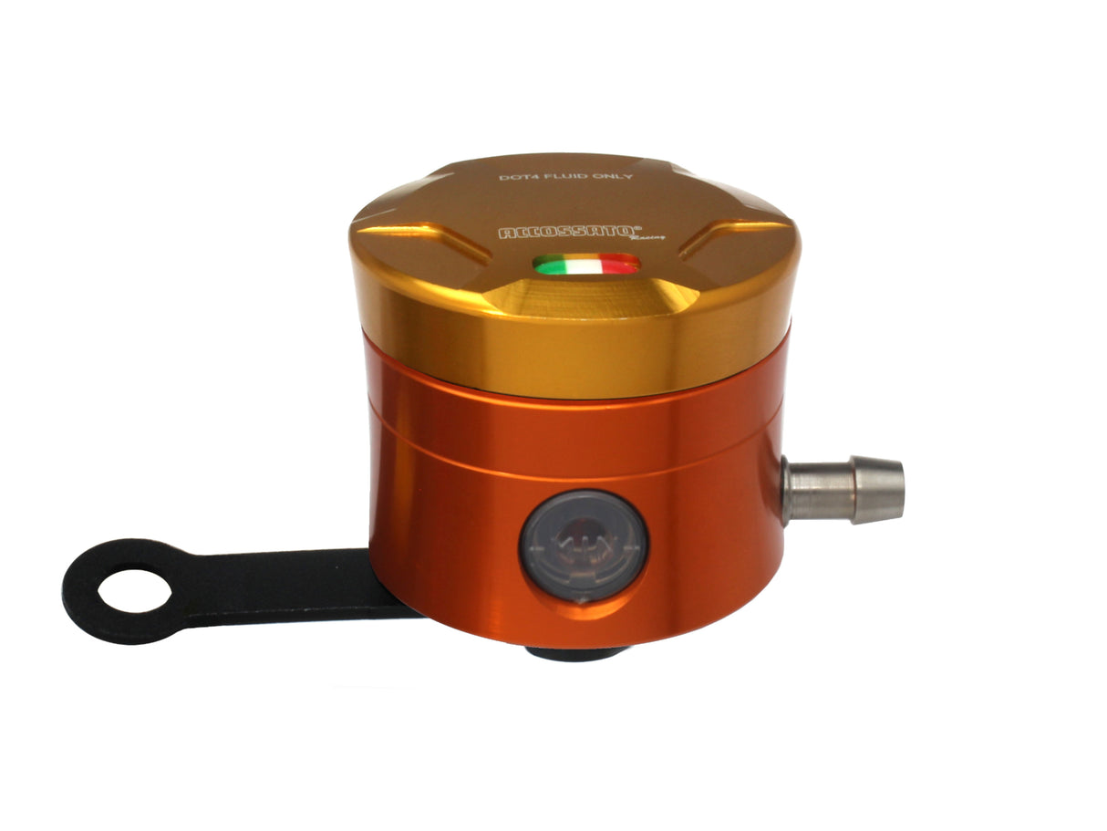 Serbatoio Olio Freno In Alluminio Ricavato CNC Accossato, 25 cm3 Con Uscita Olio Orizzontale, Fornito Con Staffa Dritta